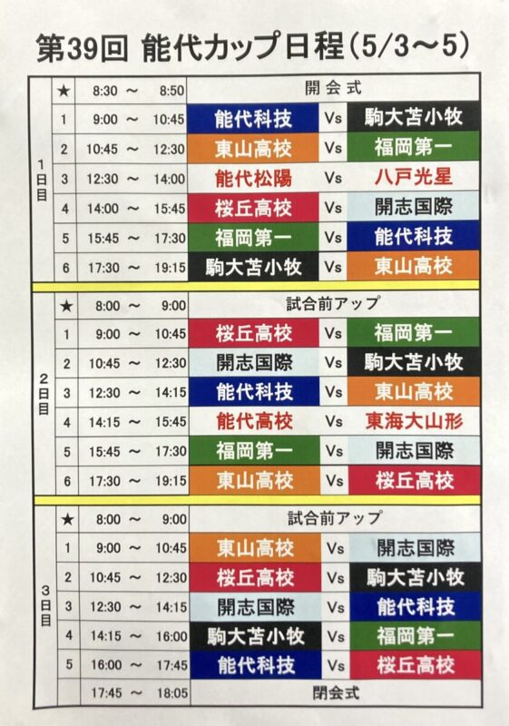 『能代カップ組み合わせ』。